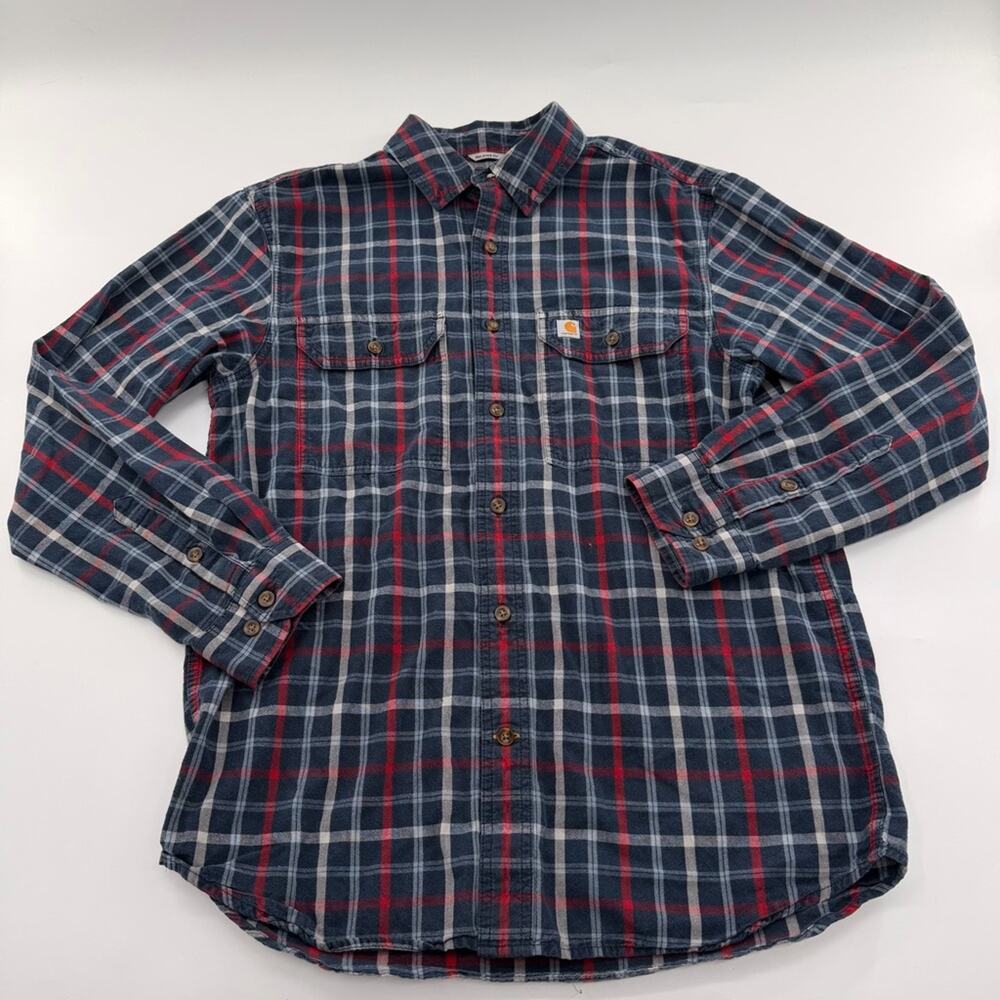Carhartt Relaxed Fit Men’s Button Down Plaid Shirt Blue Red Medium